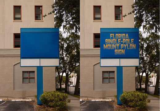 Real photo of Florida Single Pole Sign Mockup. PSD mockup ready for your design.