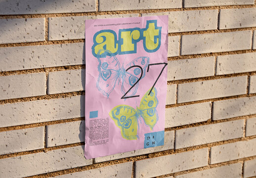Real photo of guerrilla poster Displayed on Wall. PSD mockup ready for your design.