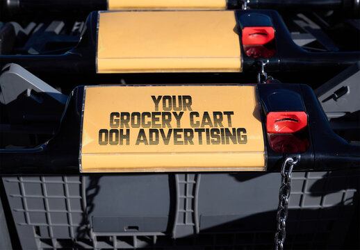 Real photo of Grocery Cart Ad for Brands. PSD mockup ready for your design.