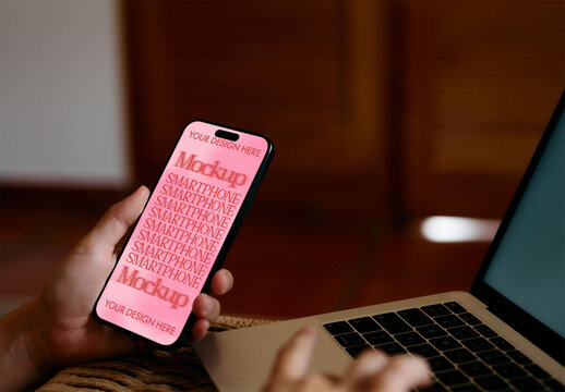 Real photo of Smartphone on a Hand. PSD mockup ready for your design.