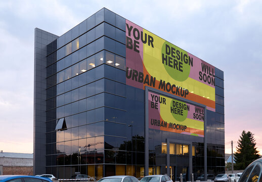 Real photo of Modern Office Building for vinyl. PSD mockup for your logo design.