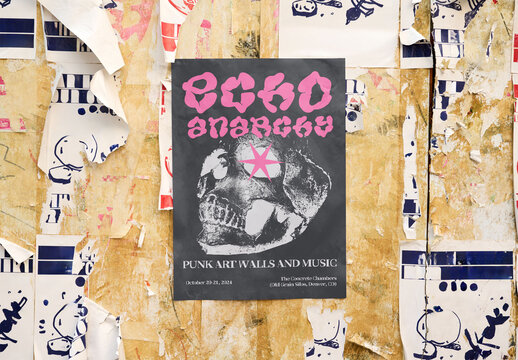 Real photo of Guerilla Poster on a Weathered Wall. PSD mockup for your logo design.