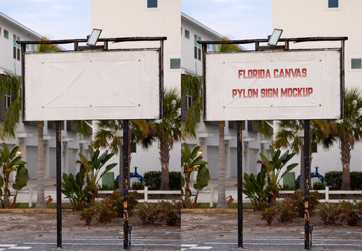 Real photo of Pylon Signboard in Florida USA. PSD template mockup.
