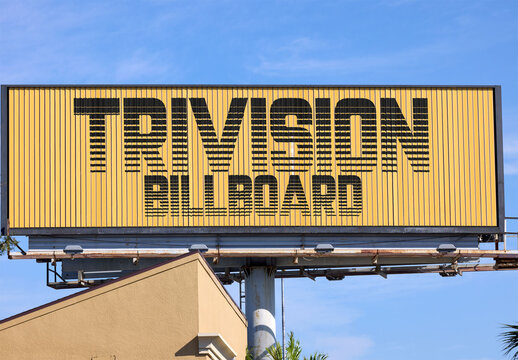 Real photo of Trivision Billboard in Florida. PSD template mockup.