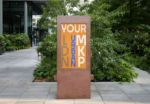 Real photo of House sign number Display in a London Garden Area. PSD template Mockup.