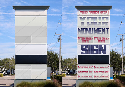 Real photo of big monument sign in Florida. PSD template mockup.