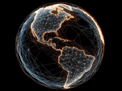 globe wireframe neon isolated on a black background
