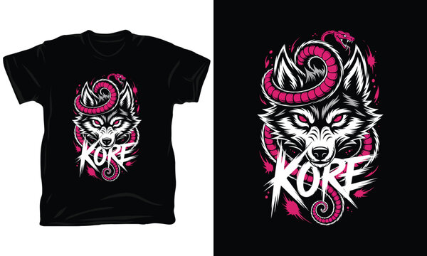 Stylized Wolf Head with Pink Tentacles Kore Streetwear Graphic Art