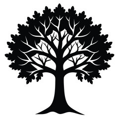 Icon of an oak tree on a white background with silhouette style silhouette