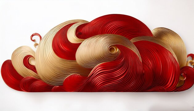 Red And Gold Stylized Clouds On White Background Swirl