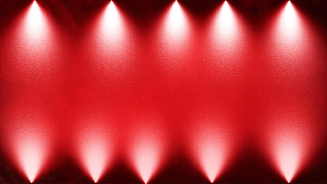 Illuminated Spotlights and Abstract Red Studio Background with Dramatic Lighting. Red Award Show Stage with Shining Light Beams and Modern Red Presentation Background with Spotlight Effects. Elegant R
