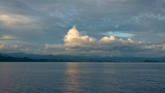 Exotic islands in the equatorial seas, Bali Sea, Gamalama stratovolcano island. Indonesia. Indian Ocean. Ternate, archipelago Moluccas, Spice Islands