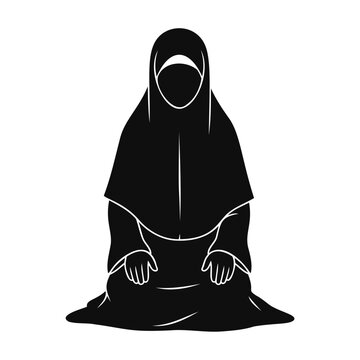 Muslim Woman Praying Silhouette Hijab Prayer Position Vector