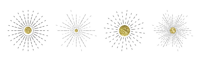 Line sun ray set. Star burst icon, sunburst radial shapes collection