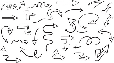 Fototapeta premium Minimalist Hand Drawn Arrow Collection - Thin Line Sketch Vector Set