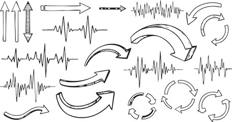 Minimalist Hand Drawn Arrow Collection - Thin Line Sketch Vector Set
