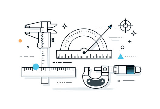 Abstract precision concept. Stylized measuring tools combined with fine lines, dots, and alignment marks, conveying accuracy and exactness in