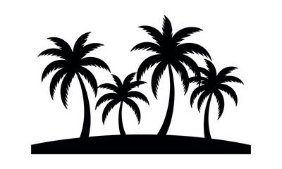 Obraz premium Tropical palm tree silhouette, black coconut trees on island beach, summer vacation vector illustration, exotic nature landscape eps