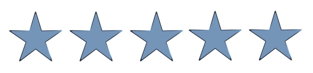 Rating scale represented by identical filled five point symbols. Customer review, feedback score, quality evaluation concept..