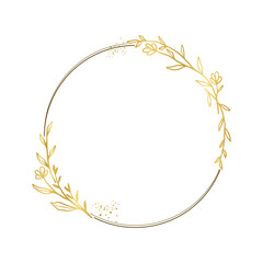 golden frame with floral ornament. Vintage botanical wreath.
