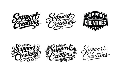 Obraz premium Support Creatives. Set lettering. harmonious lettering variations of the same emblematic concept, each with different artistic interpretation