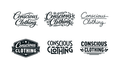 Obraz premium Diverse Lettering Styles. Conscious clothing lettering. Set lettering. harmonious lettering variations of the same emblematic concept, each with different