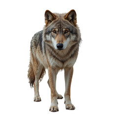 Obraz premium Gray Wolf Stands Alert in a White Background During Daylight Hours Near Its Habitat