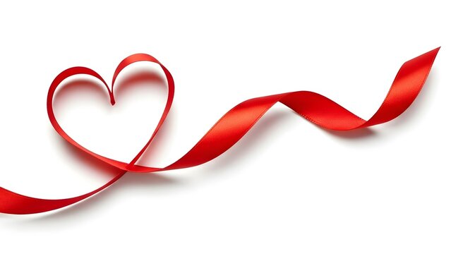Red ribbon forming a heart shape on a white background