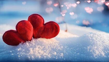 Obraz premium Valentines Day Background With Two Painted Hearts In The Snow