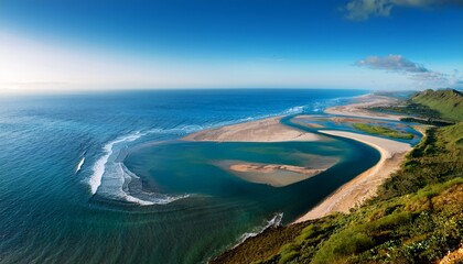 Fototapeta premium River And Sea Convergence Ocean Depths Natural Landscape Tranquil Environment Serene Viewpoint