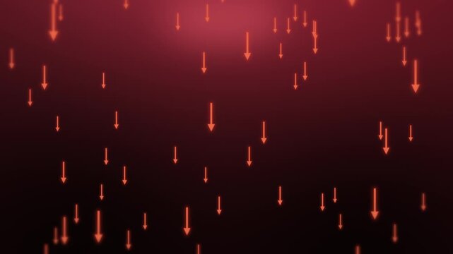 Abstract Red Stock Market Downtrend Background Featuring Glowing Downward Arrows Falling on Dark Gradient for Financial Crisis Economic Recession and Bearish Market Concepts