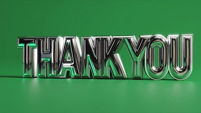 Shiny Chrome THANK YOU Text on Green Background.