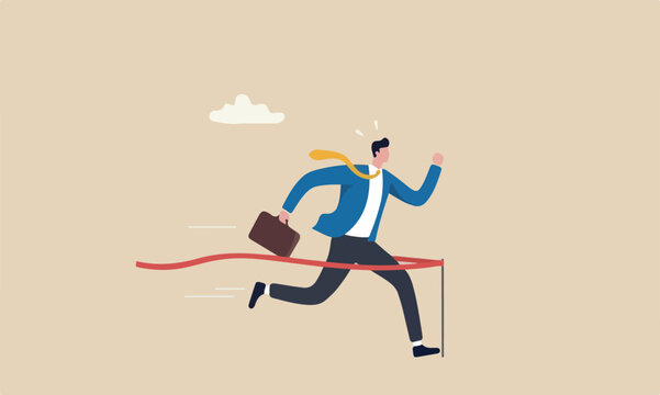 Go extra miles the goal, push more effort to ensure succeed, exceed or beyond expectation, dedication concept, businessman running extra mile from finish line to ensure success