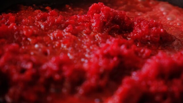 Beetroot puree stew.  Vegan vegetable puree snack. Appetizer made from mashed beet . Preparation