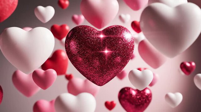 Floating Romantic Love Hearts Glitter Red Pink White Valentines Day Celebration