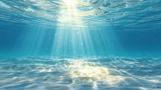 水中から見上げる太陽光と揺らめく水面を表現した海中動画素材