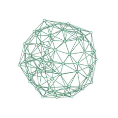 Image of a complex 3D network of connected nodes, representing a concept of technology and data analysis. 