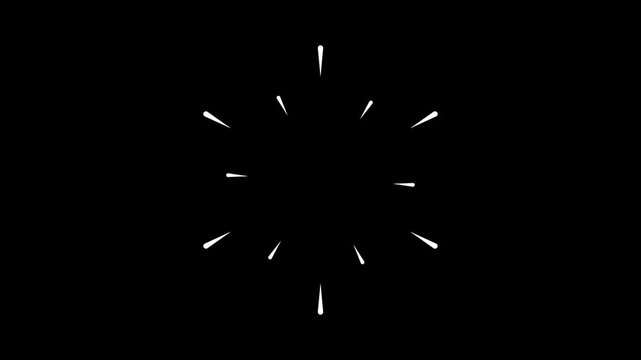 Geometric circle burst and line blast explosion animation, pop-up motion graphics with shiny circle ring highlights, transparent black screen firework effect for cinematic transitions. 4K