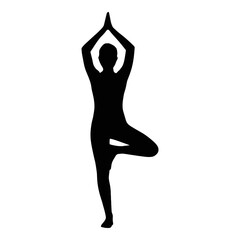 Illustration of black silhouette of a person in a yoga tree pose