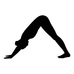 Illustration of black silhouette of a woman in downward facing dog yoga pose