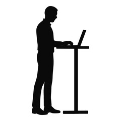 Illustration of silhouette of a man working on a laptop at a standing desk