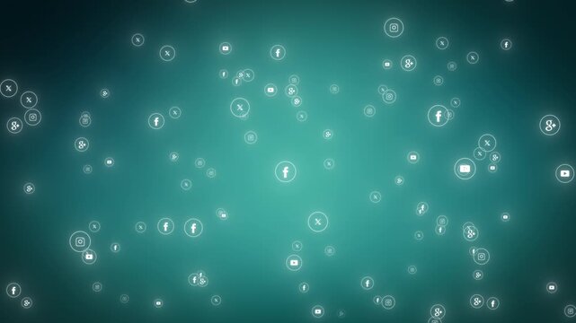 Abstract Social Media Platform Icons Seamless Loop Background with Falling Generic Digital Communication Logos for Marketing and Networking Concepts