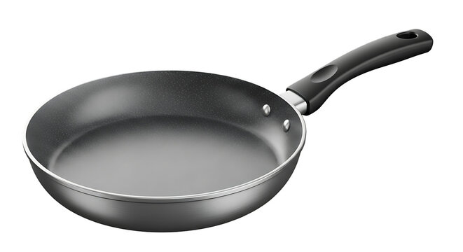 Empty Non-Stick Frying Pan with Black Handle on White Background, Essential Kitchen Cookware for Home Cooking and Food Preparation