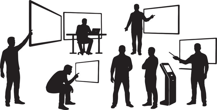 Black Solid Software Demo Silhouettes Set of Six on White Background