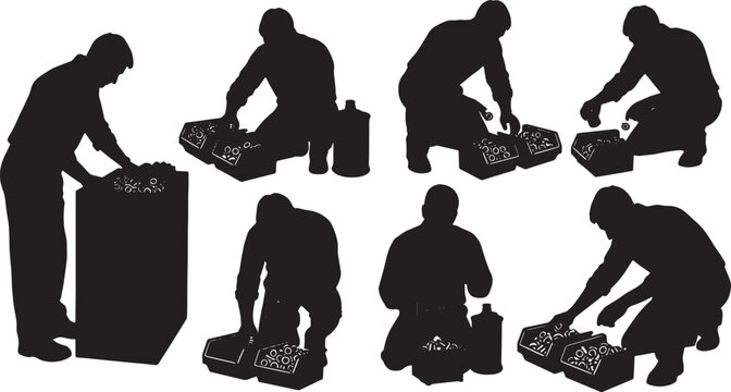 Black Solid Mechanic Sorting Bolts Silhouettes Set of Six on White Background