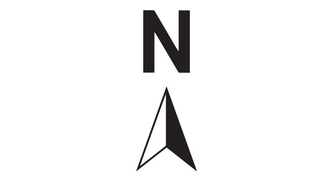 A black and white graphic illustration of a north arrow, used for navigation and orientation purposes.