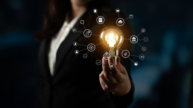A concept of centralized business management and corporate strategy. A leadership team connecting to all functions like finance, operations, and planning. Motif