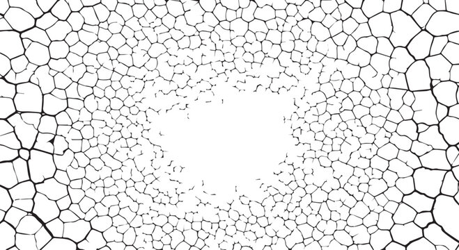Black cracked pattern on Transparent Background, resembling dried mud or paint with a central empty space.