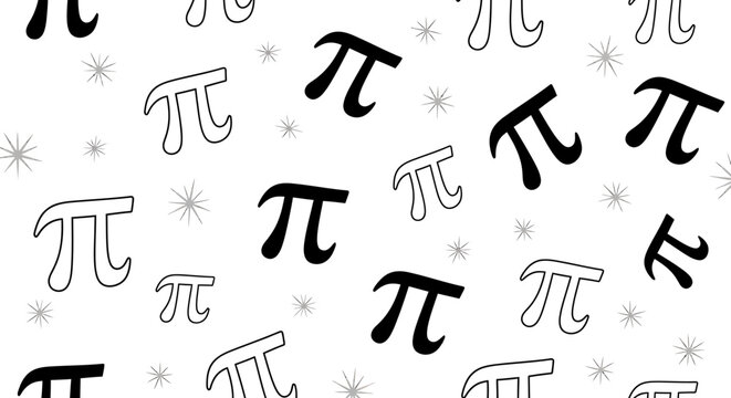 Mathematical pi symbol pattern with stars on white background