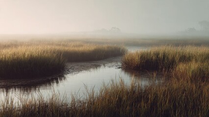 Foggy Marshland Scene